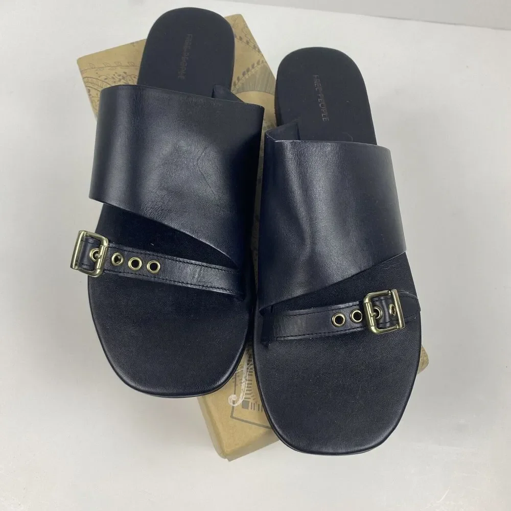 New Free People Women's‎ Size 11 Mila Flats Sandal Slides Black Minimalist Boho